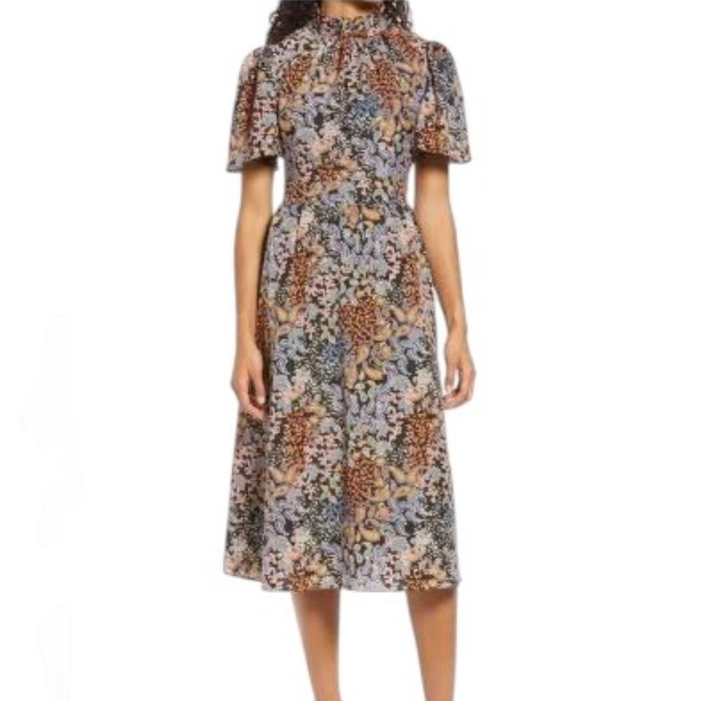 Julia Jordan Flutter Sleeve Ruffle Mock Neck Flor… - image 1